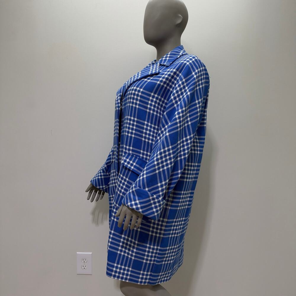 NWT Marina Rinaldi Blue & White Checked Overcoat US 16 Preppy Coastal Academia - Picture 5 of 12